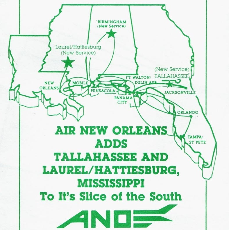 Air New Orleans August 15, 1985 Route Map